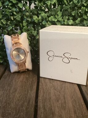 Jessica Simpson Rose Gold Crystal Accent Bracelet Watch